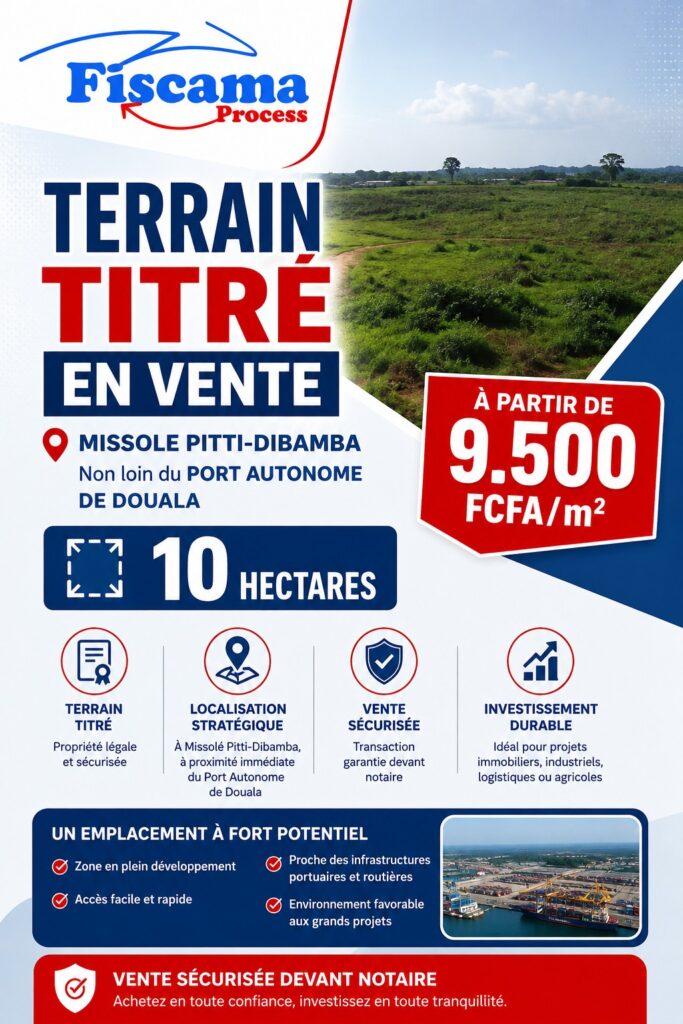 9.500 FCFA/m² Terrain titré en vente à MISSOLE PITTI-DIBAMBA , non loin du PORT AUTONOME DE DOUALA